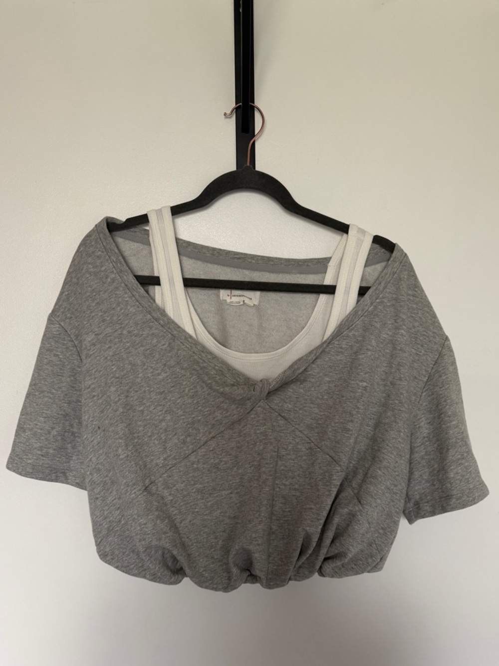 Anthropologie Gray Crop V-Neck Pullover Top with White Tank Layer
